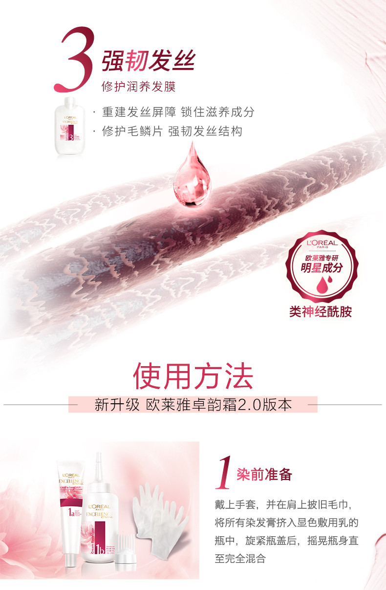 欧莱雅/LOREAL 卓韵霜染发剂自己在家染头发染发膏自然黑色遮白植物氨基酸