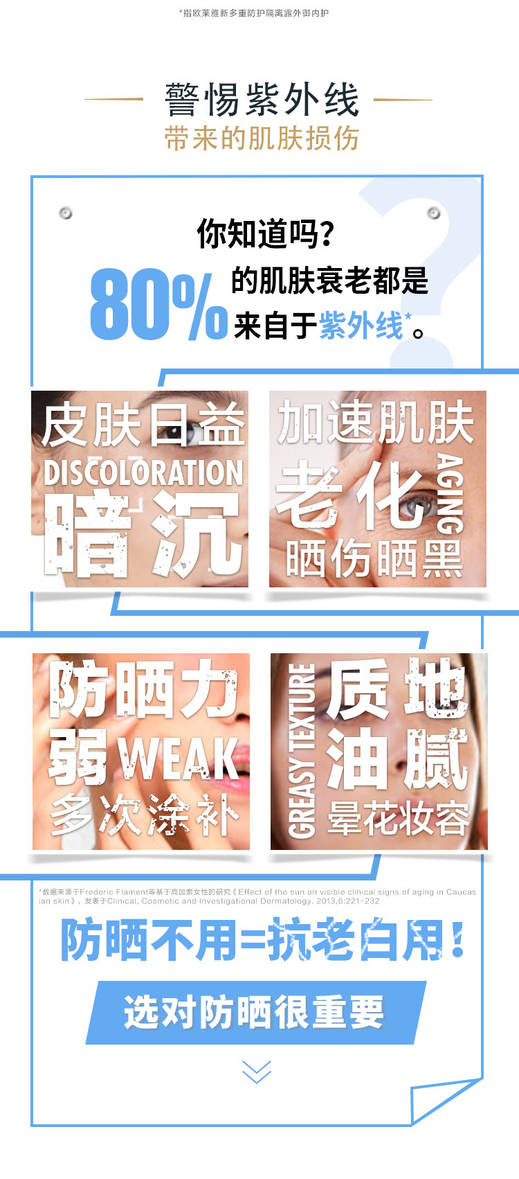 欧莱雅/LOREAL 小金管防紫外线保湿防晒隔离霜清爽不油保湿PSF50 PA++++