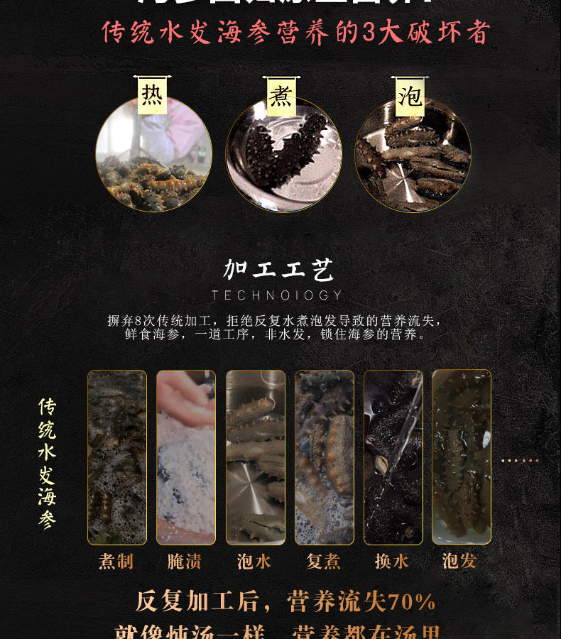 大渔场--大连冷藏鲜食海参 500g/袋 海鲜水产 即食海参 15-20头