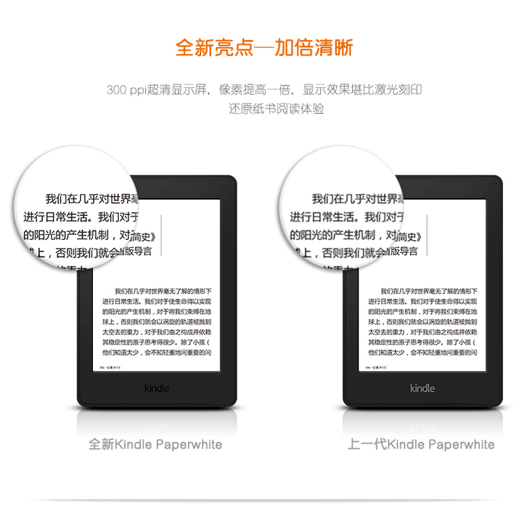 亚马逊Kindle Paperwhite 全新升级版6英寸护眼非反光电子墨水触控显示屏
