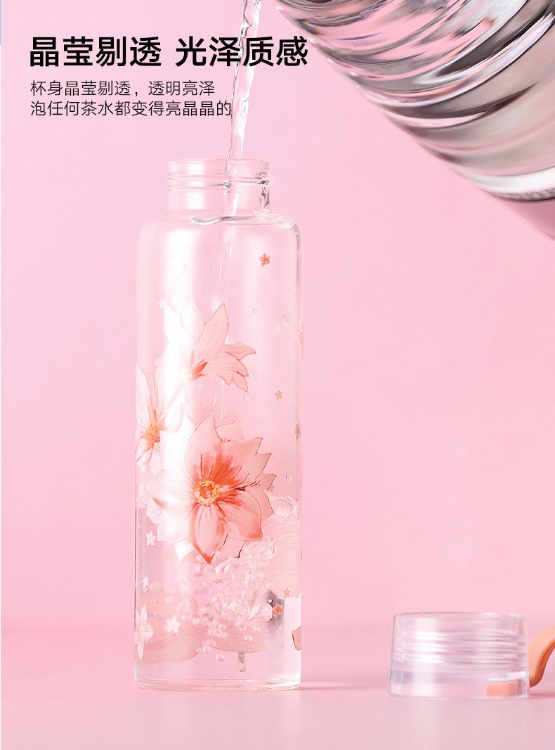 ABS爱彼此 高硼硅玻璃便携水壶水杯泡茶杯-银莲花（400ml）