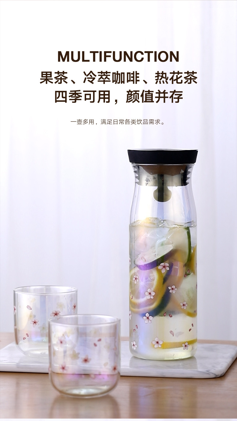 爱彼此/ABS ABS爱彼此 樱花系列高硼硅冷水壶3件组（1壶2杯）果茶花茶水杯水壶