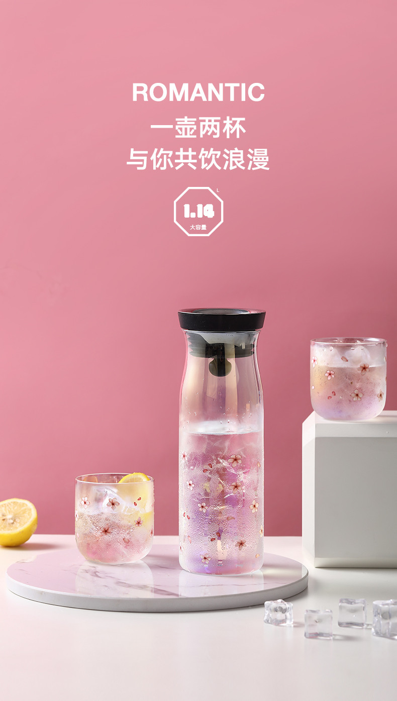 爱彼此/ABS ABS爱彼此 樱花系列高硼硅冷水壶3件组（1壶2杯）果茶花茶水杯水壶