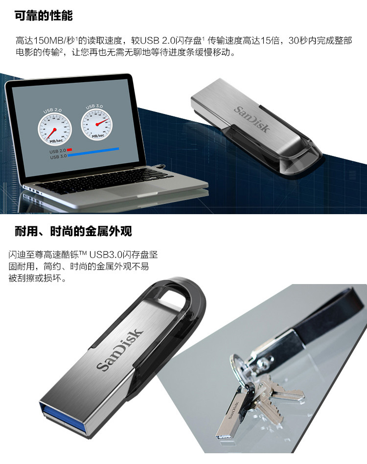 闪迪（SanDisk）酷铄 CZ73 USB3.0 金属U盘 128GB 读150MB/秒