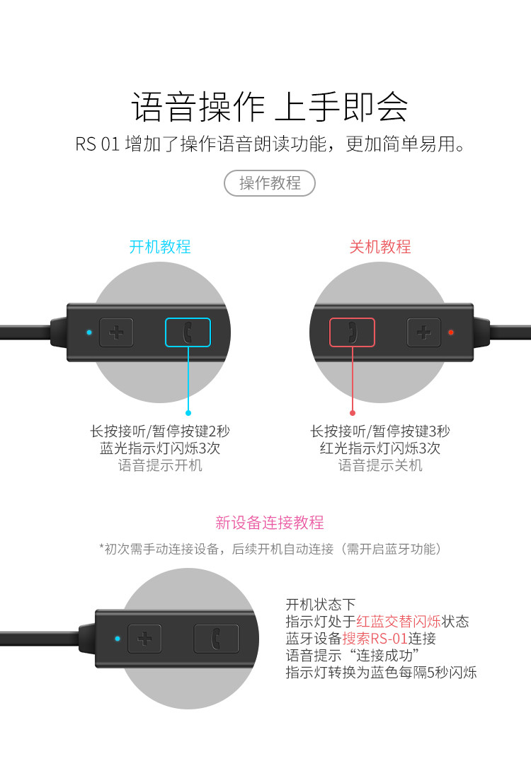 青岛馆 机械战警RS-01磁吸入耳式 无线蓝牙耳机运动耳机