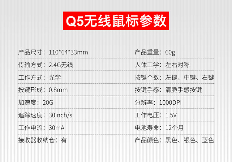 机械战警 Q5商务版2.4G无线接收 无线鼠标办公鼠标