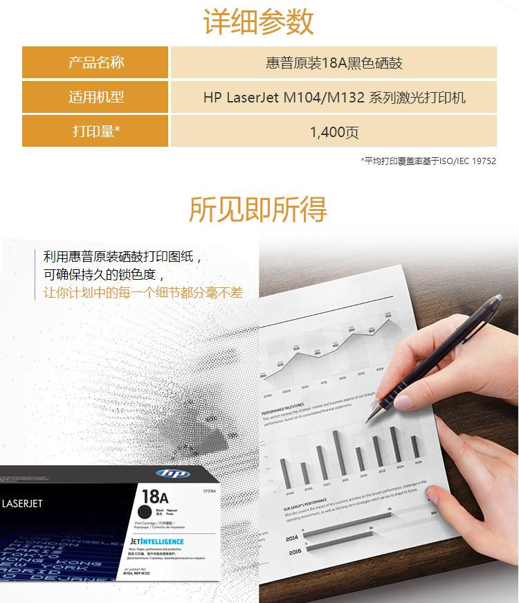 HP惠普原装18A粉盒硒鼓19A成像鼓CF218A硒鼓M104a M104w M132a M132n