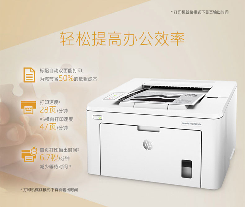 惠普（HP）LaserJet Pro M203dn A4黑白激光打印机自动双面打印机