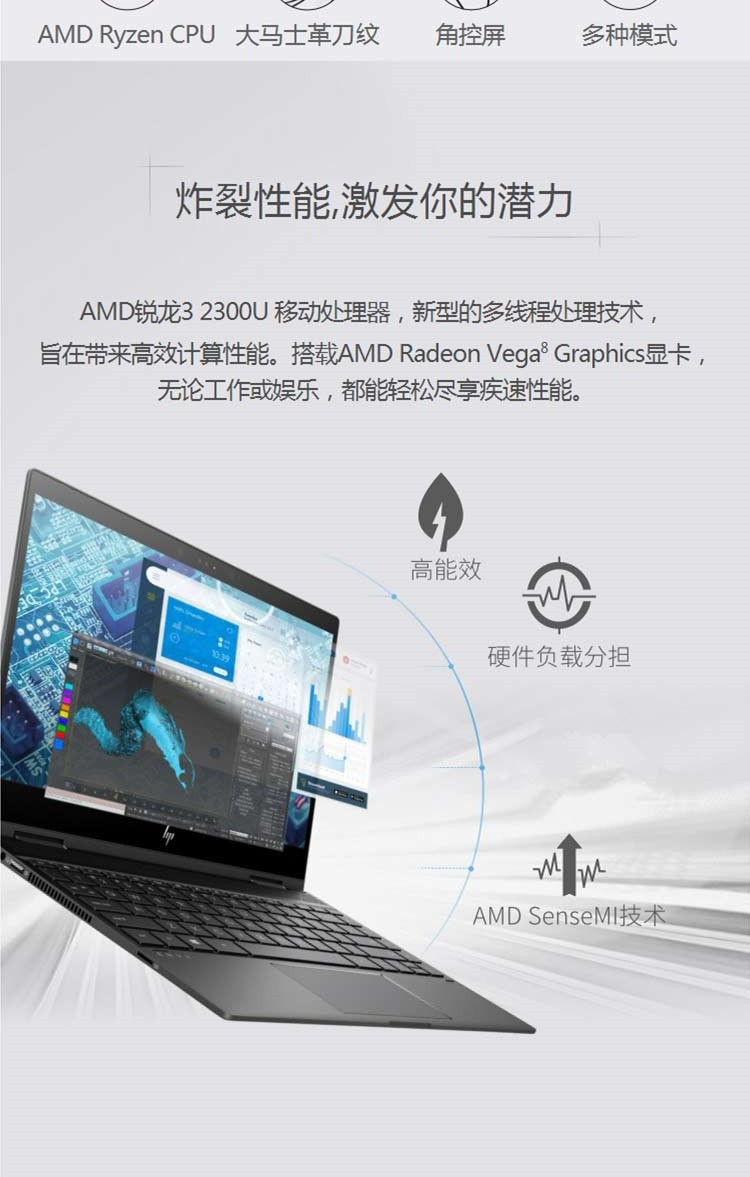 【惠普/HP】薄锐系列Envy X360 13-ag0006AU 13.3英寸超轻薄翻转触摸笔记本