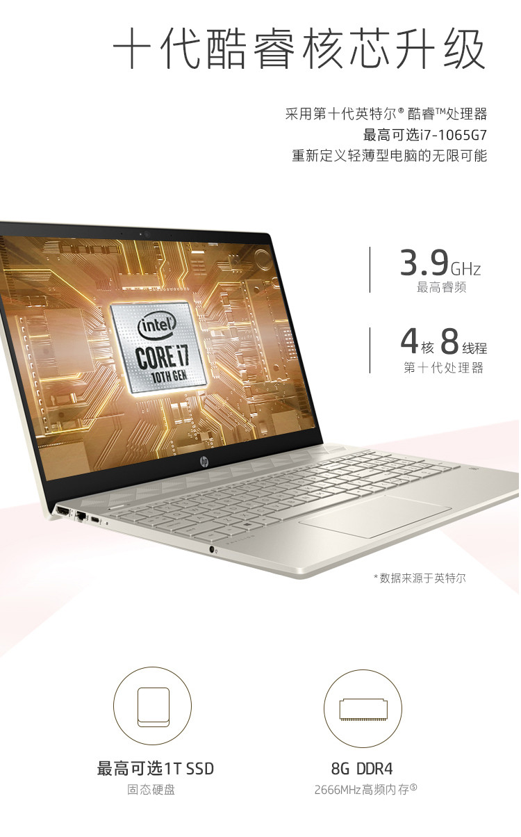 惠普（HP）PavilionP15-cs3033TX 15.6寸办公笔记本电脑 金色十代cpu