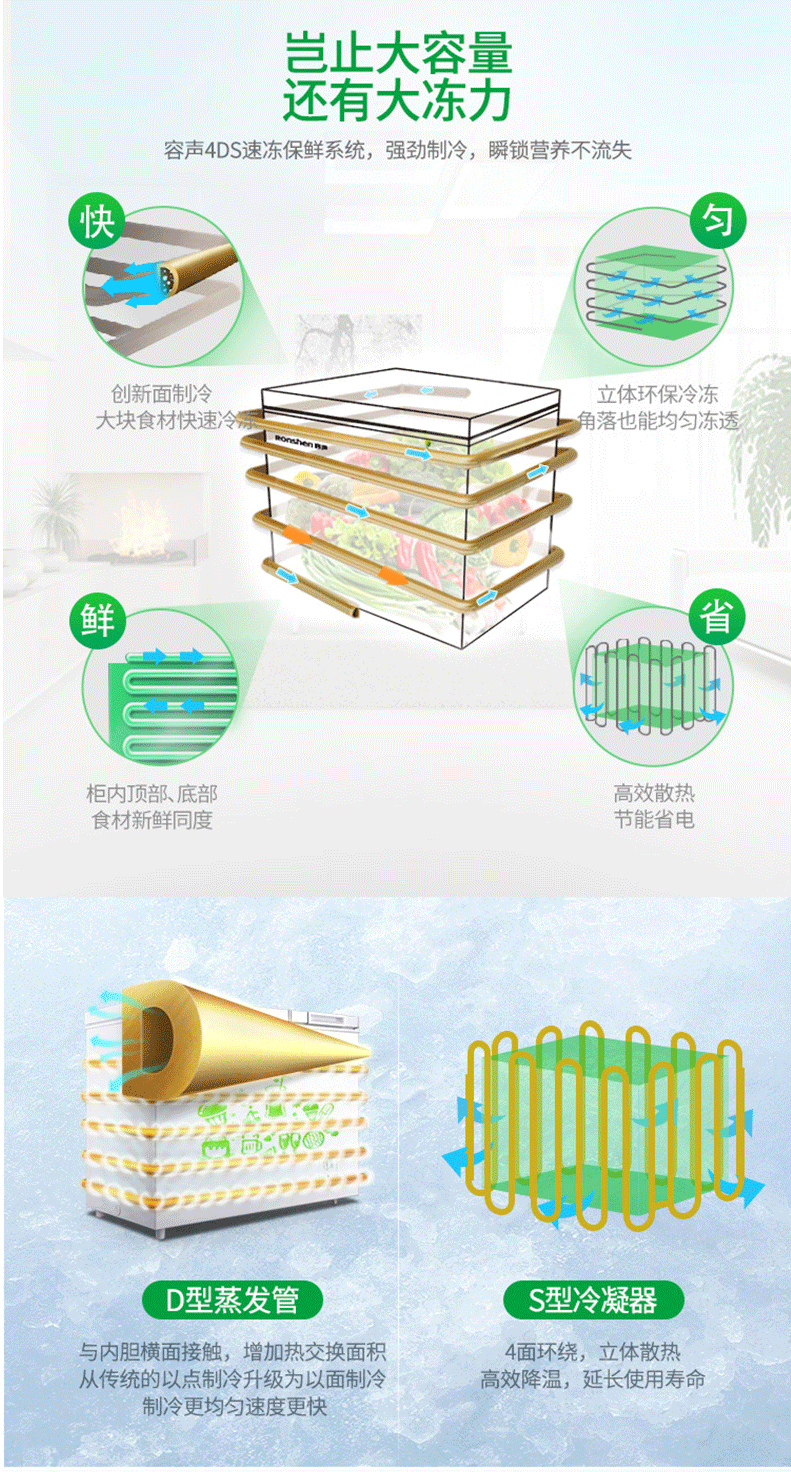 容声/Ronshen BCD-208MS/A顶开门冷冻冷藏双温柜冰柜家用冷柜冰柜