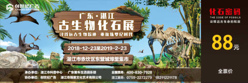 【湛江馆】广东首届恐龙化石展门票—湛江站（成人票）注：一张成人票限带1个1米以下免票儿童