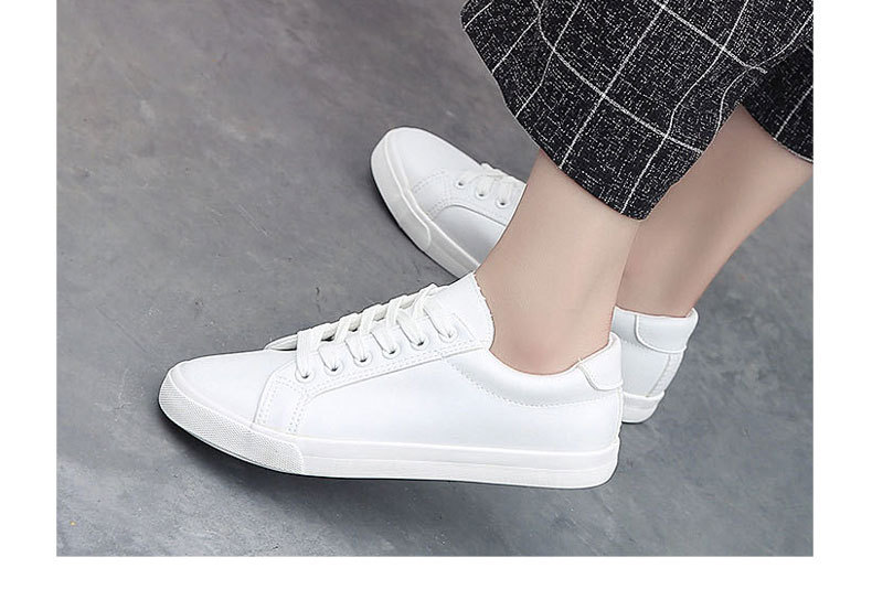 RA明星同款皮面帆布鞋女韩版系带小白鞋女平底白色板鞋休闲单鞋