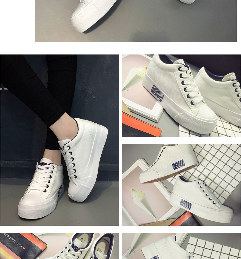 RA低帮帆布鞋女韩版学生内增高女鞋休闲鞋白色厚底松糕鞋潮