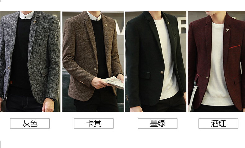 春季男士休闲纯色西服韩版修身款青年小西装时尚单件外套潮流上衣