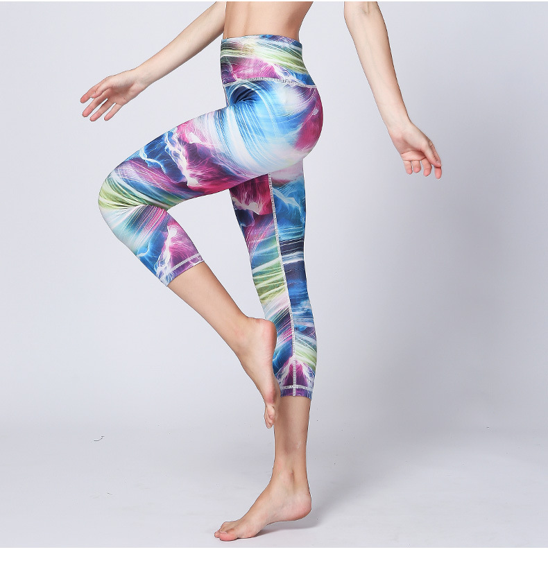 YG高端专业女士七分瑜伽裤印花速干透气户外运动健身跑步裤瑜伽服