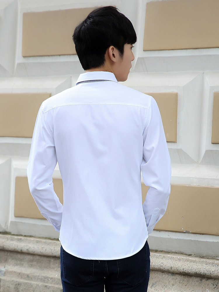 BJN春季新款韩版修身男式长袖衬衫男士免烫打底正装衬衣