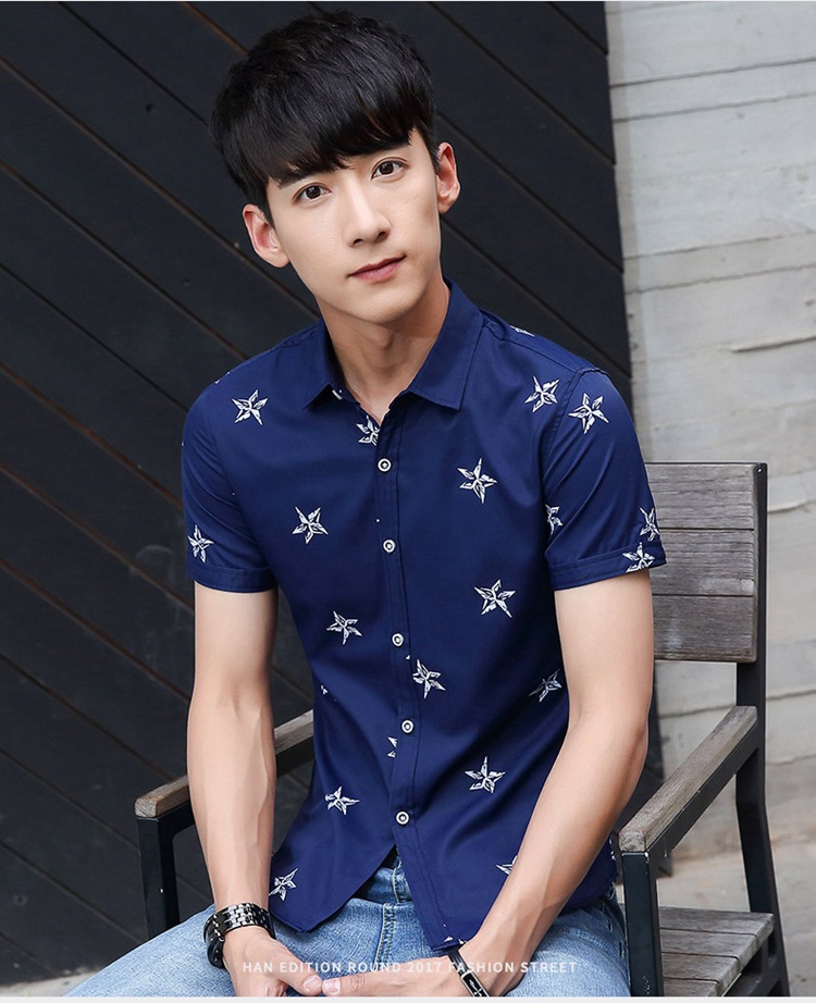 BJN新款短袖衬衫男 韩版修身男士短袖衬衫青少年休闲潮流衬衣