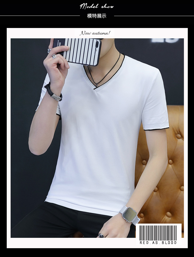 YK夏季男式t恤潮流纯棉新款男士短袖t恤纯白色运动广告衫大码男装