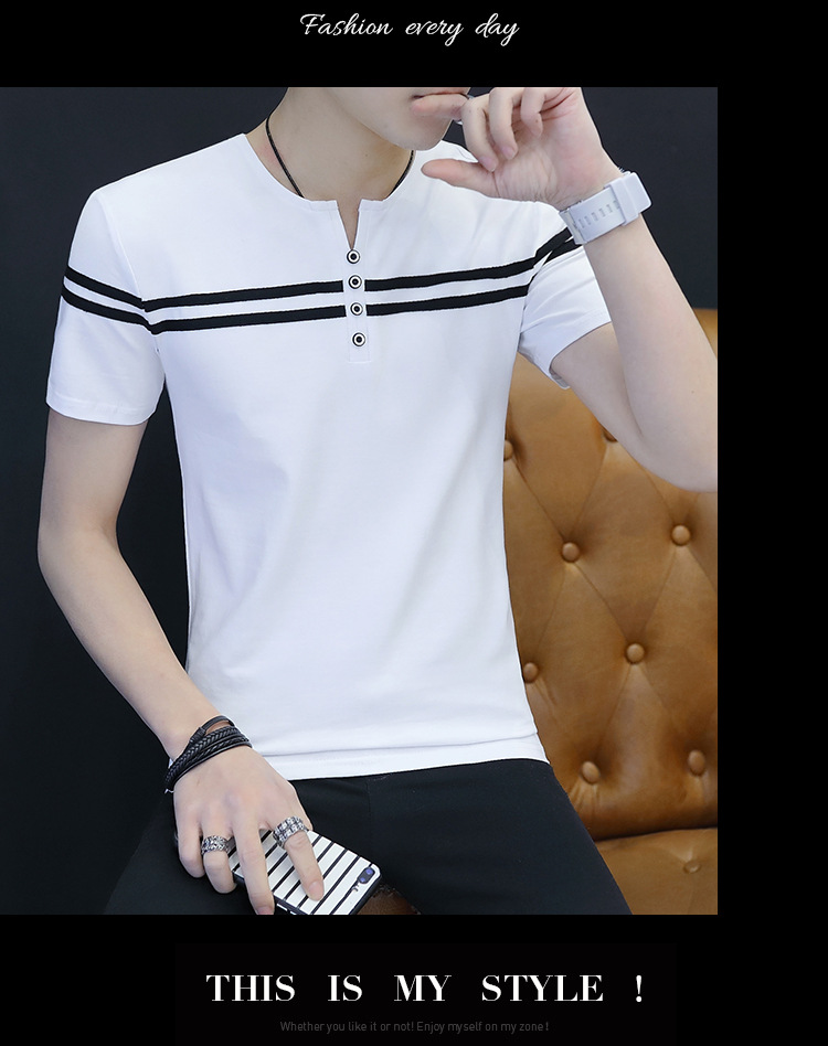 YK2018夏季新款男式t恤潮牌纯棉圆领大码男士短袖t恤条纹运动广告衫