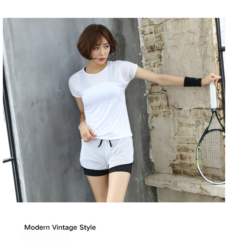 YY韩版瑜伽服新款运动套装女夏健身跑步休闲速干网眼三件套