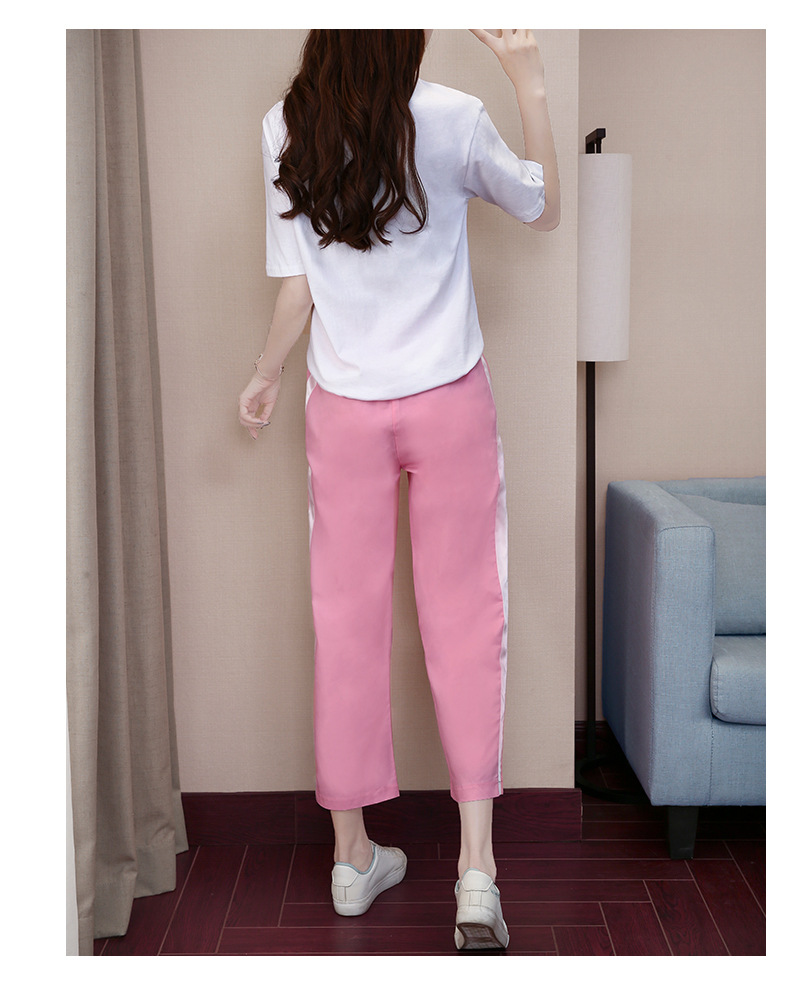SH夏季新款女装韩版两件运动服bf时尚显瘦阔腿裤休闲套装女夏