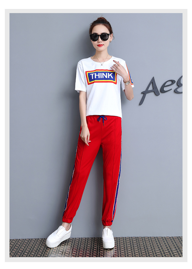 SH2018新款秋款韩版短袖T恤休闲跑步服两件套时尚运动套装女夏