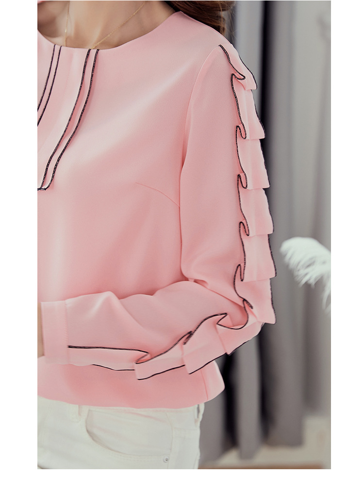BS韩版2018新款秋季衬衫女 气质通勤职业衬衫女纯色拼接衬衣女