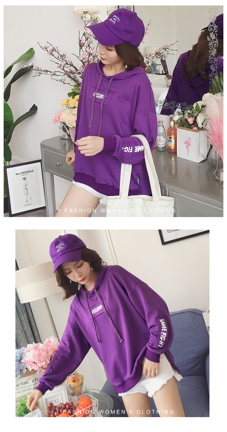 FX2018新款秋装卫衣女慵懒风韩版紫色连帽长袖薄款上衣