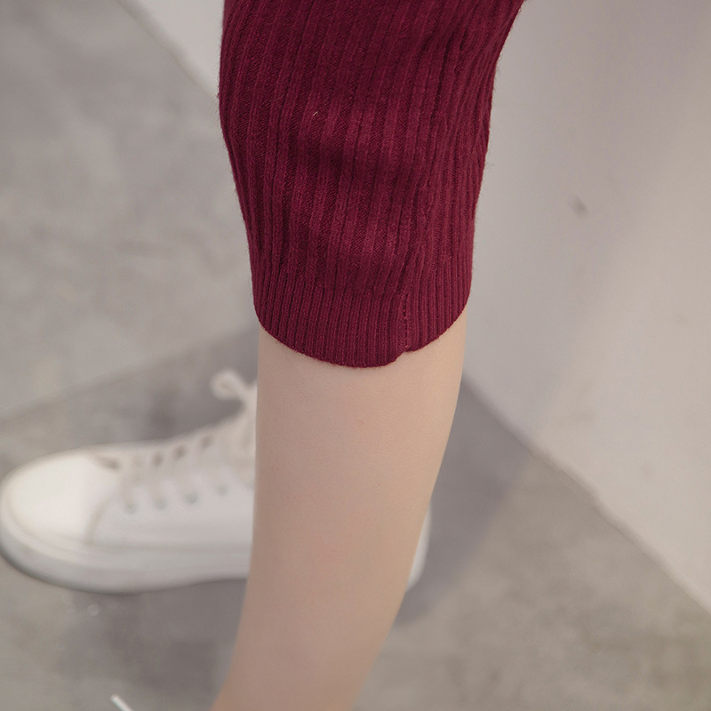 FX2018秋冬新款V领修身中长款毛衣连衣裙打底针织衫女装