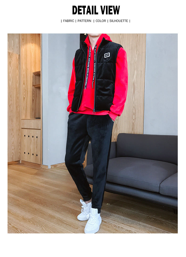 CL2018冬季新款男士休闲三件套男加绒加厚运动卫衣套装男士休闲卫衣