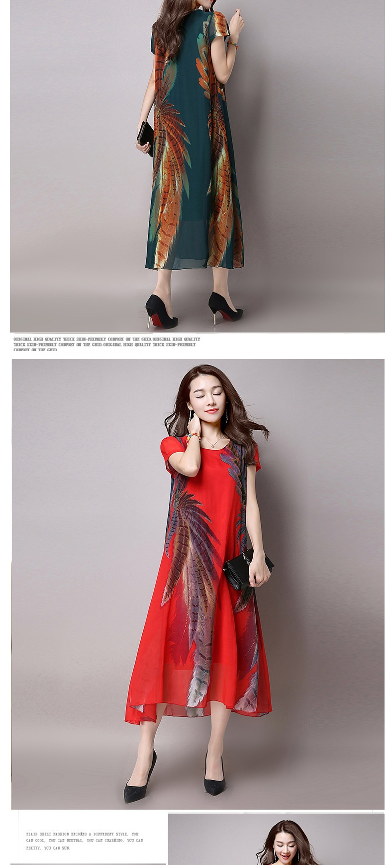LZF2019夏季韩版女装连衣裙 修身显瘦长款雪纺连衣裙 时尚雪纺裙女