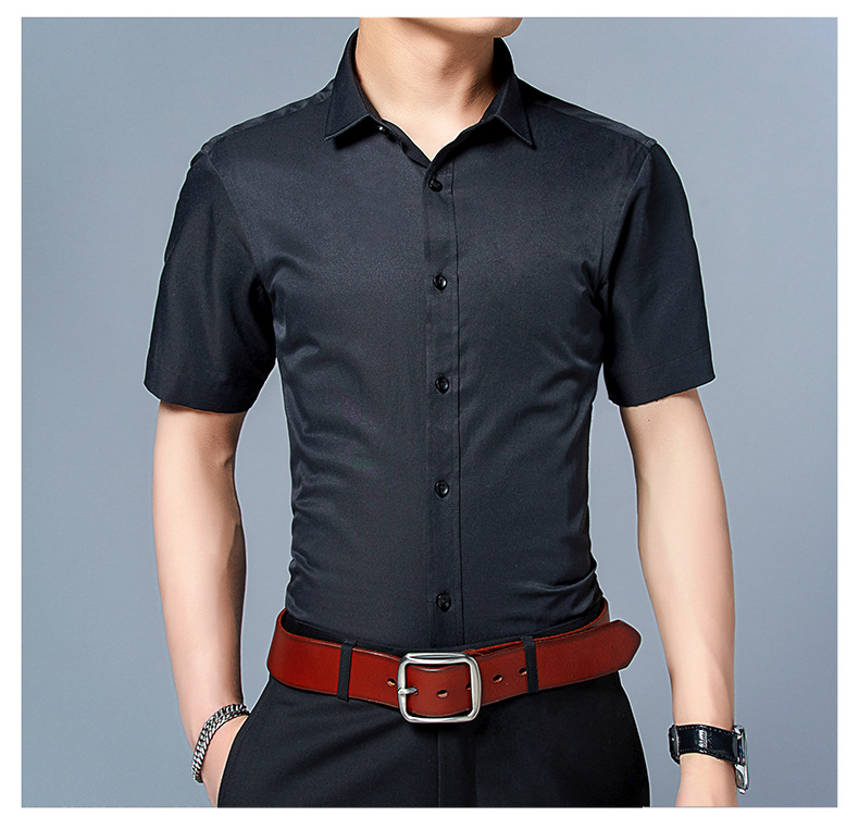 SY新款夏季男式短袖衬衫男士衬衫韩版修身青年纯色衬衣大码男装