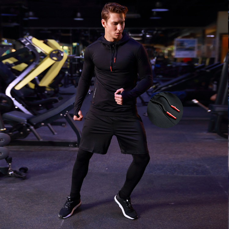 LX运动紧身打底裤健身跑步训练长裤弹力速干透气纯黑