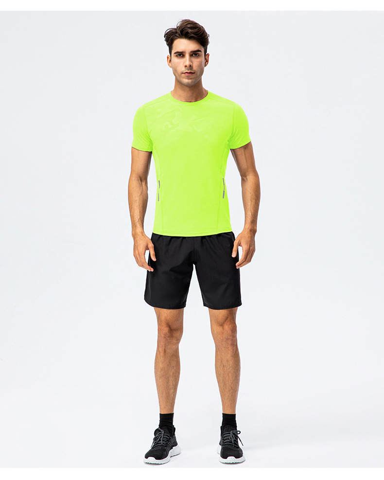 L男女同款反光印花速干运动短袖跑步训练T恤宽松透气健身服D15009