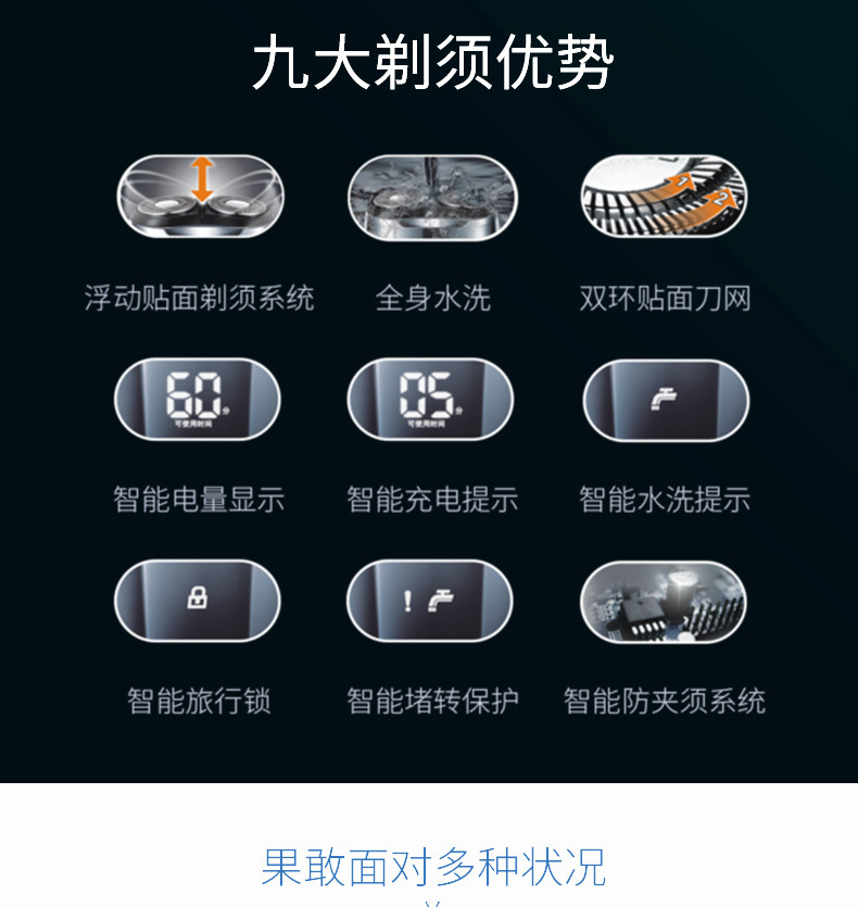 【中山馆】飞科/FLYCO电动男士剃须刀刮胡刀胡须刀双刀头全身水洗智能充电式刮胡刀FS881