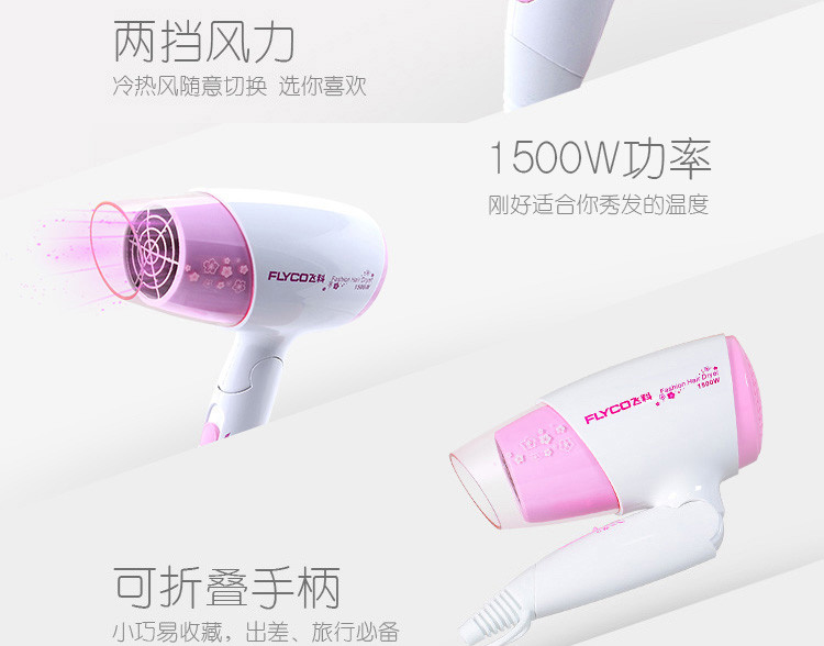 【中山馆】飞科/FLYCO 电吹风大功率1600W 家用负离子冷热风吹风机风筒可折叠FH6222