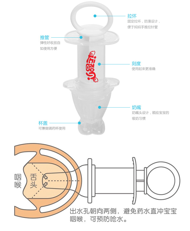 运智贝喂药器硅胶奶嘴式婴儿喂药带刻度针筒量杯宝宝吃药器 b