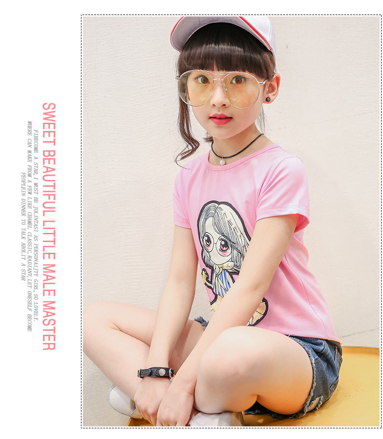 儿童T恤2017夏季新款韩版童装女童短袖T恤中大童全印花棉打底衫