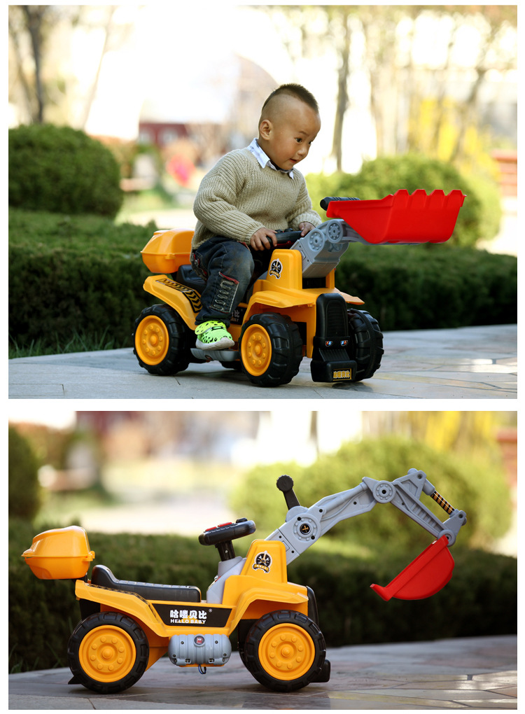 新款哈喽贝比儿童电动挖掘机推土机宝宝可坐四轮电动玩具车老挖机