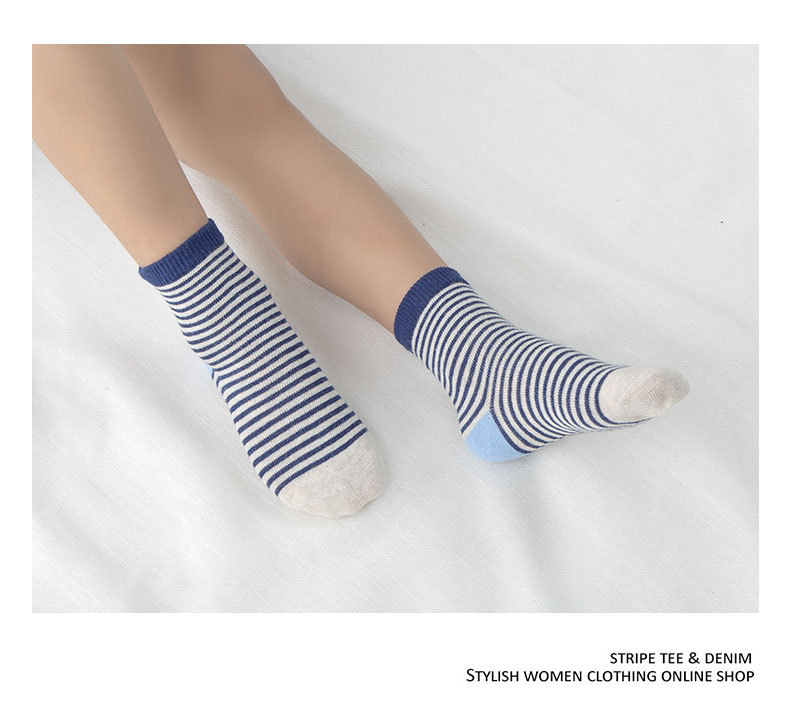 韩版男童袜子 五角星条纹素色全棉防臭宝宝袜 中筒潮童袜（五双混搭）MS