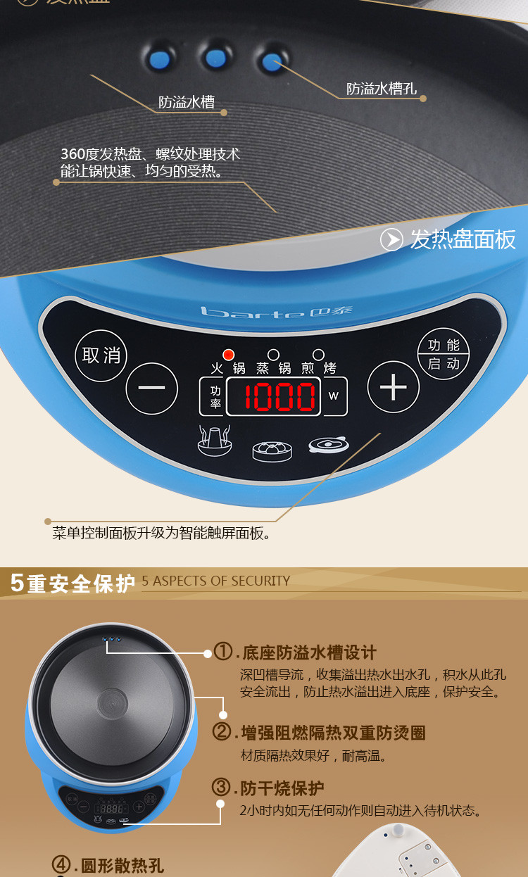 【阳江馆】巴泰多功能电火锅不粘锅电热锅家用烤盘蒸套装