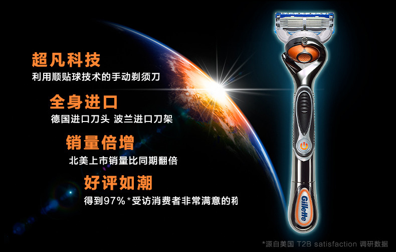 【澳洁】吉列/Gillette 锋隐致顺动力剃须刀电动刮胡刀锋速5层刀片手动剃须刀 银色1刀架1刀