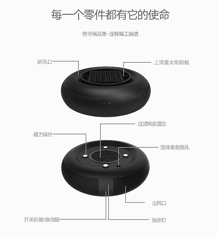 花上/MIGIAOKES 太阳能车载空气净化器汽车内除甲醛除异味车用负离子氧吧