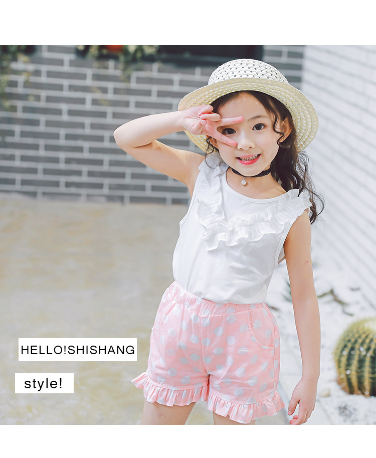 童装 2017夏季新款韩版女童清凉休闲无袖花边两件套多色