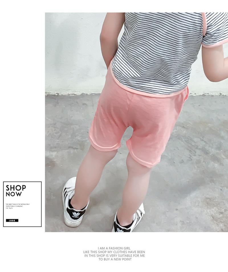 A6 童装夏季2016韩版男童女童条纹印花短袖T恤加短裤套装