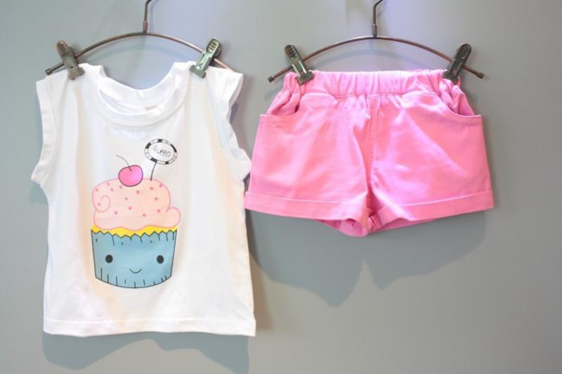 A6 童装2017韩国童装女童夏季新款时尚蛋糕短袖t恤短裤套装