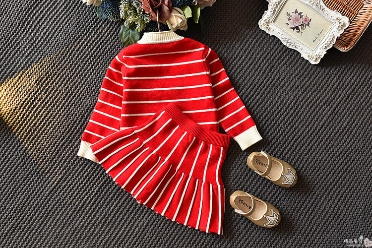 A6 童装2018女童秋冬季新款韩版2-8岁儿童针织毛衣短裙两件套装