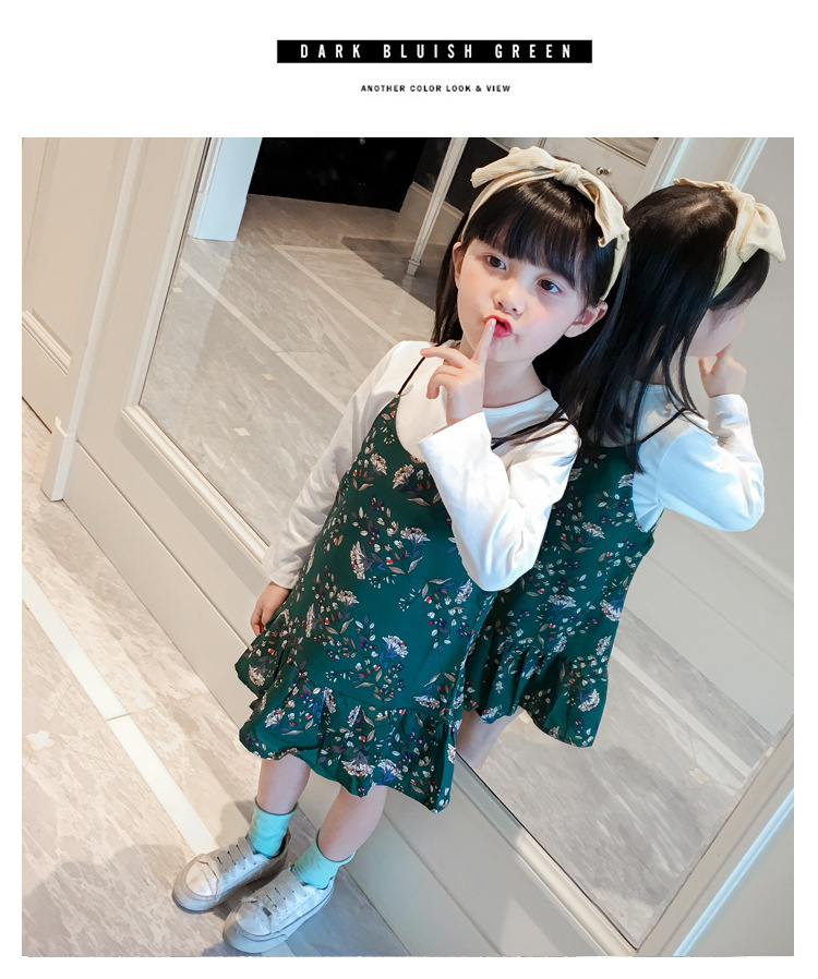 A6 童装2017韩版新款 小女童两件套 秋季童装女套装 长袖T吊带裙