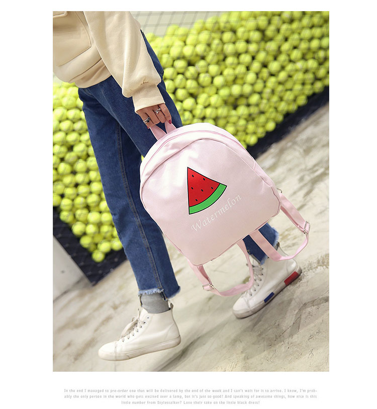 采宁 韩版新款帆布印花双肩包卡通西瓜背包 帆布纯色背包